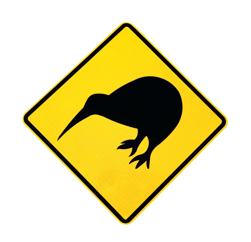 Warning Sign for the Kiwi bird, isolated on white